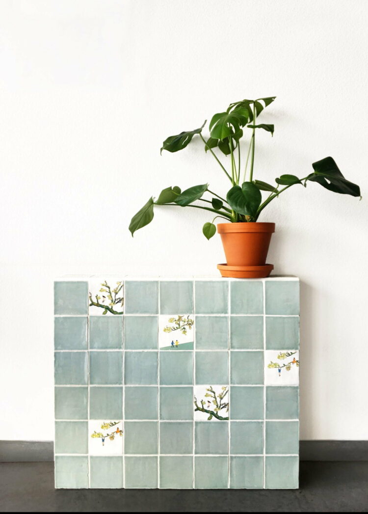 ocean green blanco tegels met plant